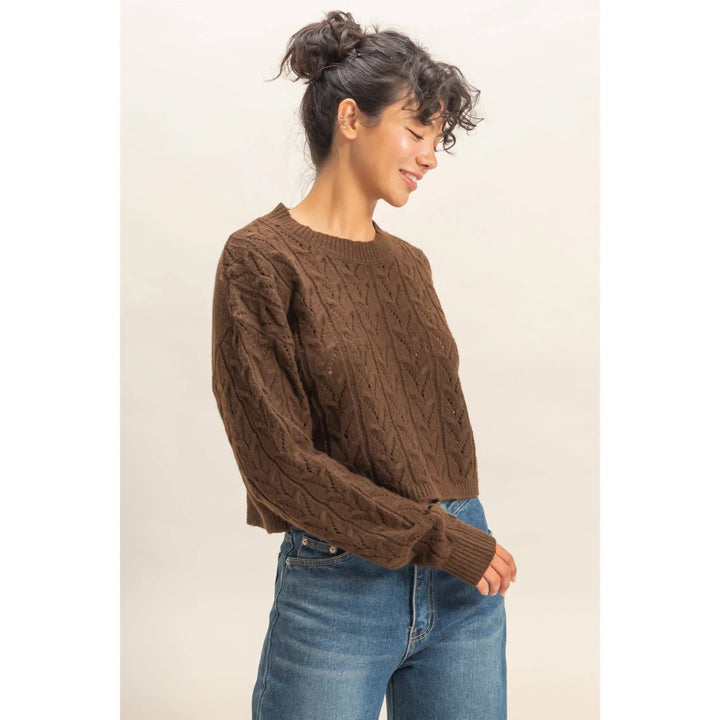 Women's Sweaters - Cropped Cable Knit Sweater - - Cultured Cloths Apparel