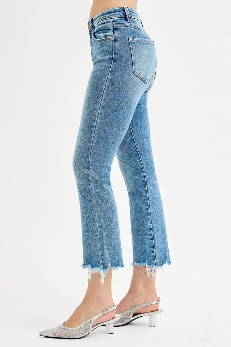 Denim - RISEN Full Size High Rise Crop Straight Slim Jeans Plus Size - - Cultured Cloths Apparel