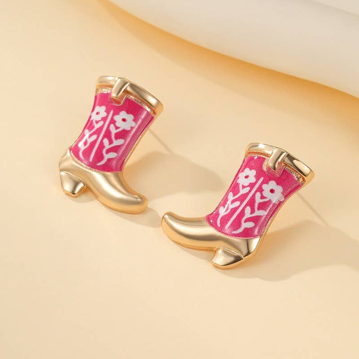 Accessories, Earrings - Western Boot Stud Enamel Charm Statement Earrings | 40E507 - Flower - Cultured Cloths Apparel
