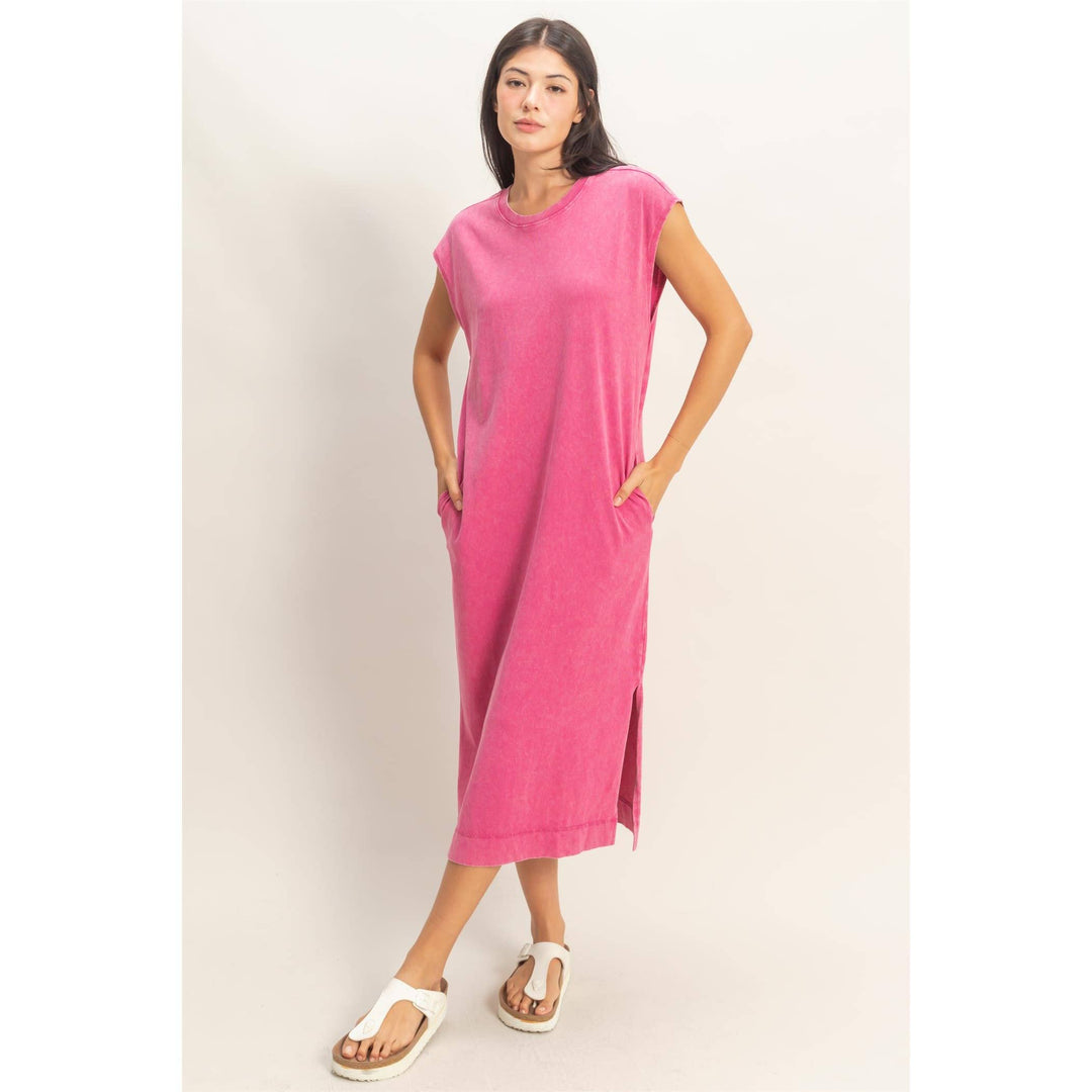 Chocolate Mineral Wash Cap Sleeve Midi Dress