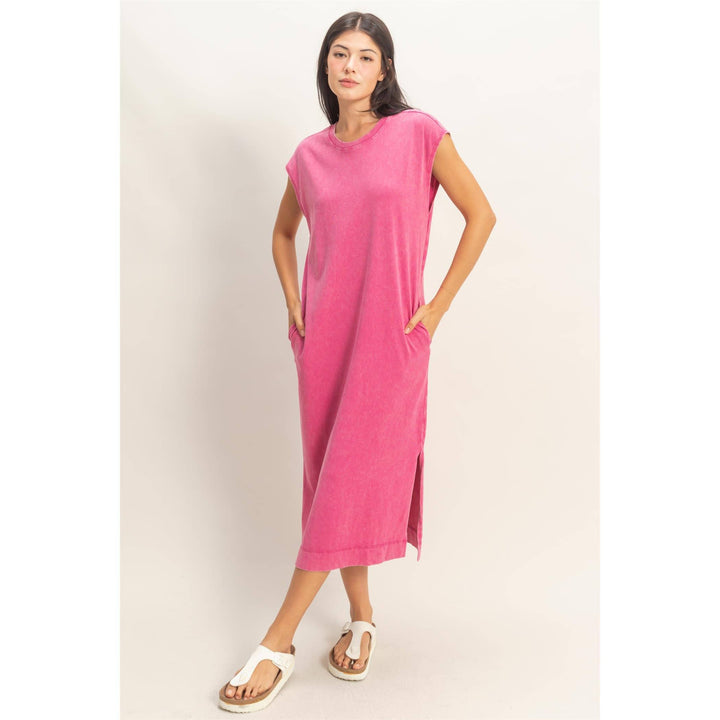 Chocolate Mineral Wash Cap Sleeve Midi Dress