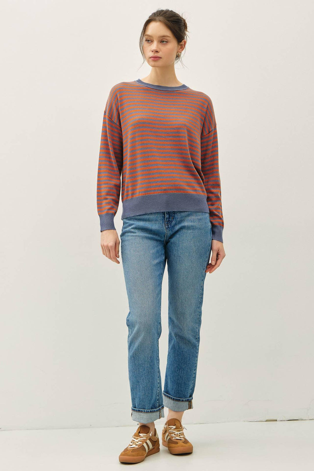 WOOL BLENDED STRIPED SWEATER TOP