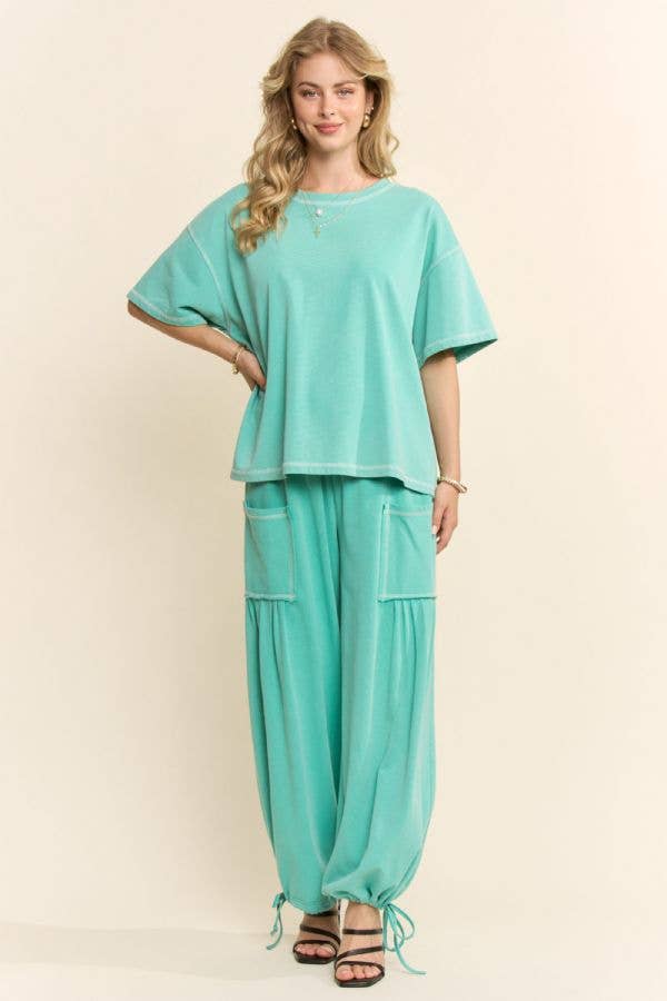 WASHED SHORT SLEEVE AND BALLOON PANTS SET