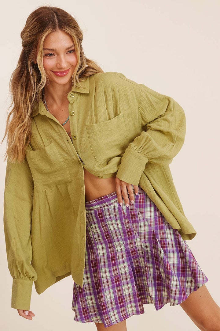 Women's Long Sleeve - Gauze Button-Down Shirt - - Cultured Cloths Apparel