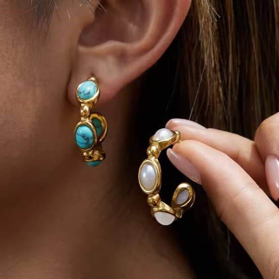Accessories, Earrings - 18K STAINLESS STEEL WATERPROOF TARNISH FREE HOOPS | 40E462 - - Cultured Cloths Apparel
