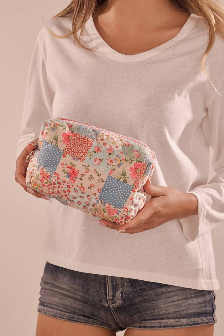 FLORAL TOILE PATTERN MAKEUP COSMETIC POUCH BAG