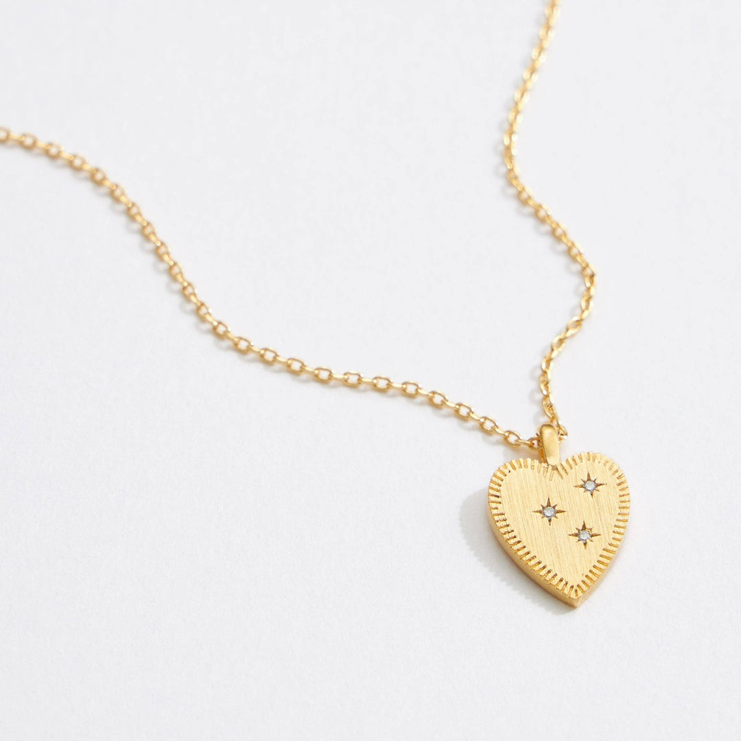 Accessories, Jewelry - Gold Heart Pendant Necklace | Star Details - Gold - Cultured Cloths Apparel