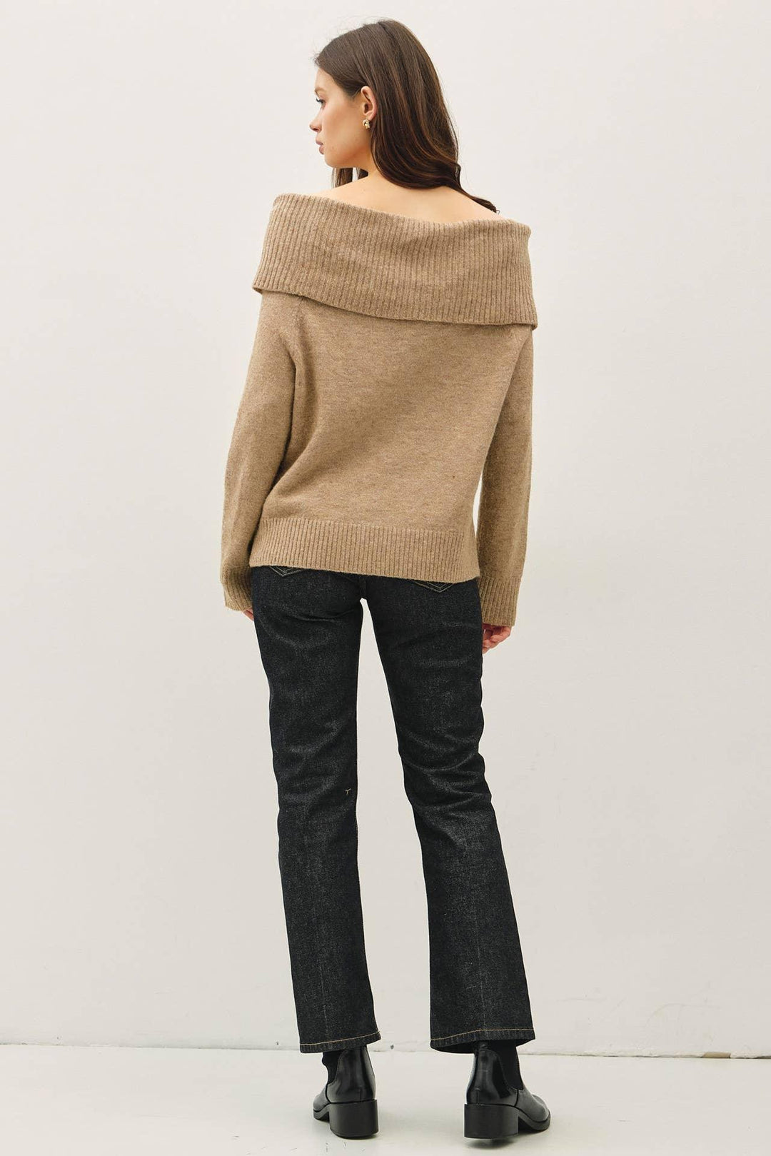 ROLL OVER OFF THE SHOULDER WOOL BLEND SWEATER