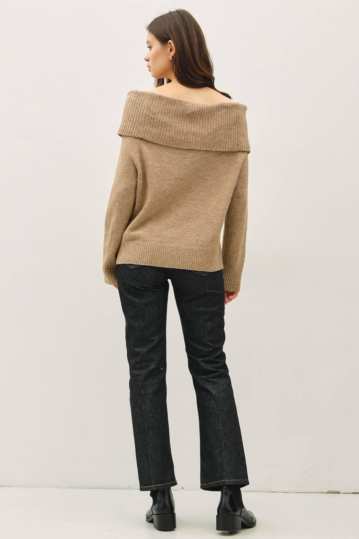 ROLL OVER OFF THE SHOULDER WOOL BLEND SWEATER