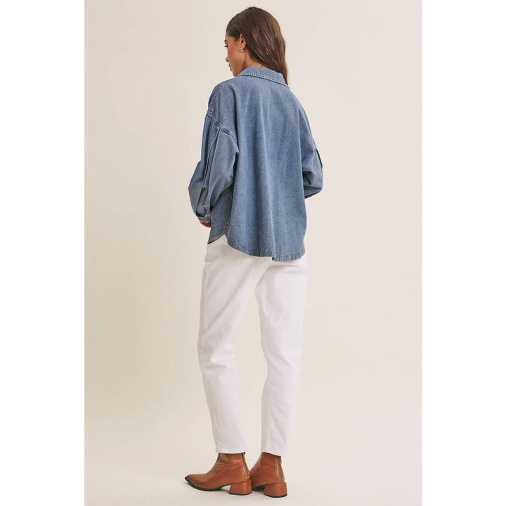 EASY LIVING MINERAL-WASHED COTTON DENIM OVERSIZED POCKET TOP