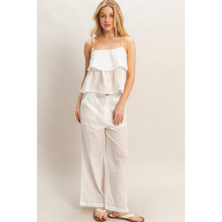 Olive Floral Eyelet Pants