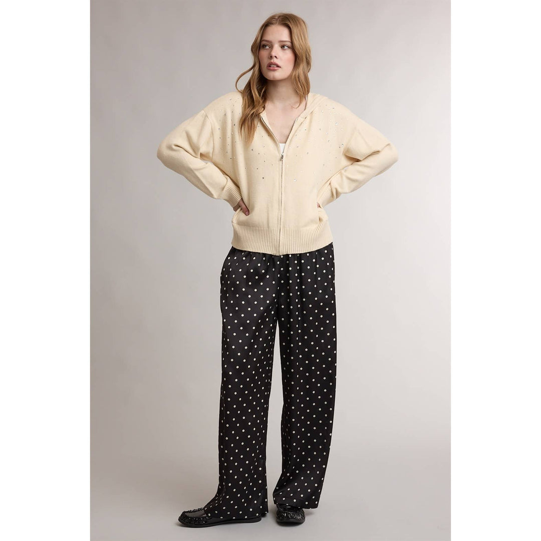 SATIN POLKA DOT WIDE LEG PANTS