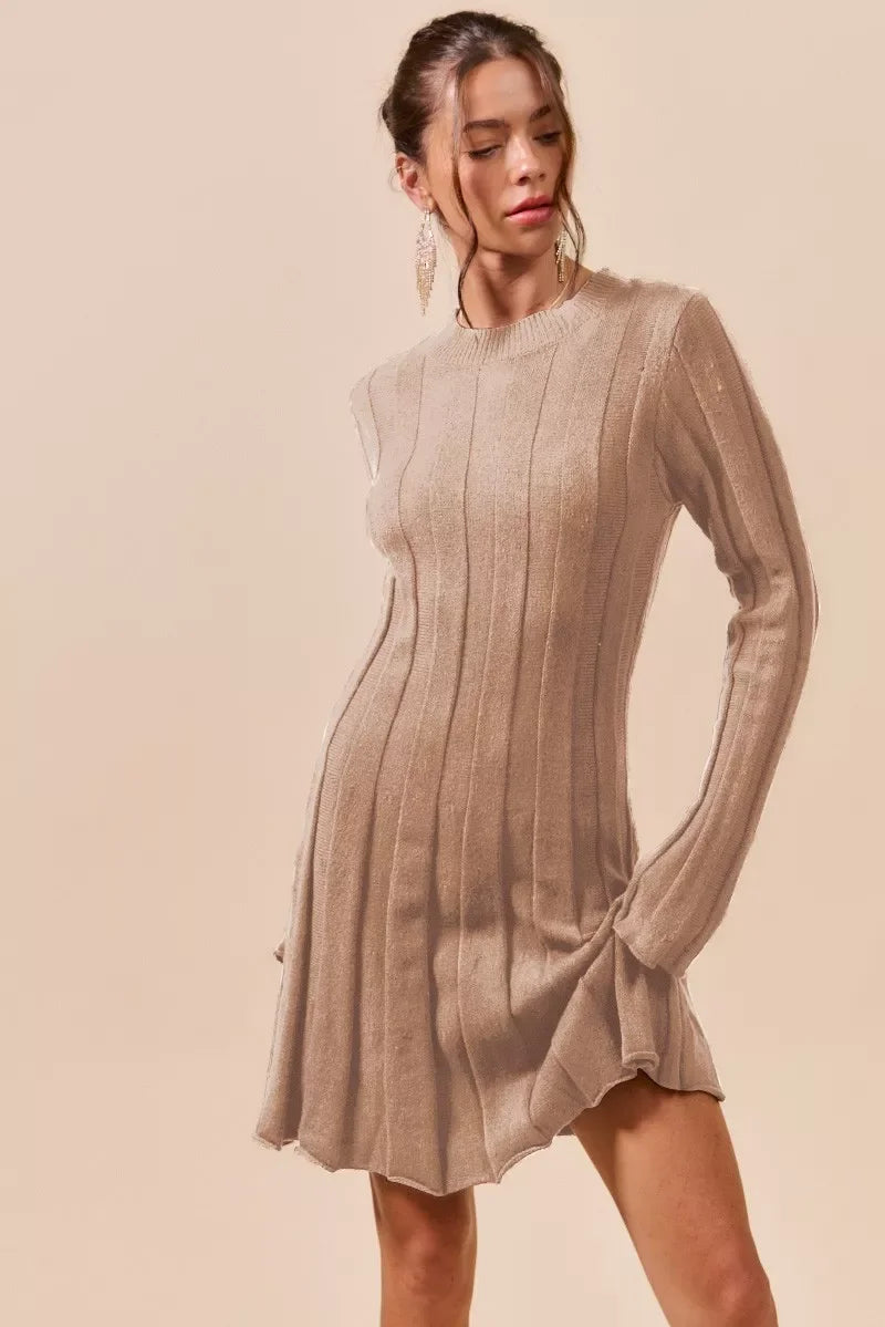 SO ME Ribbed Long Sleeve Mini Sweater Dress LATTE / L SO ME Ribbed Long Sleeve Mini Sweater Dress LATTE / L