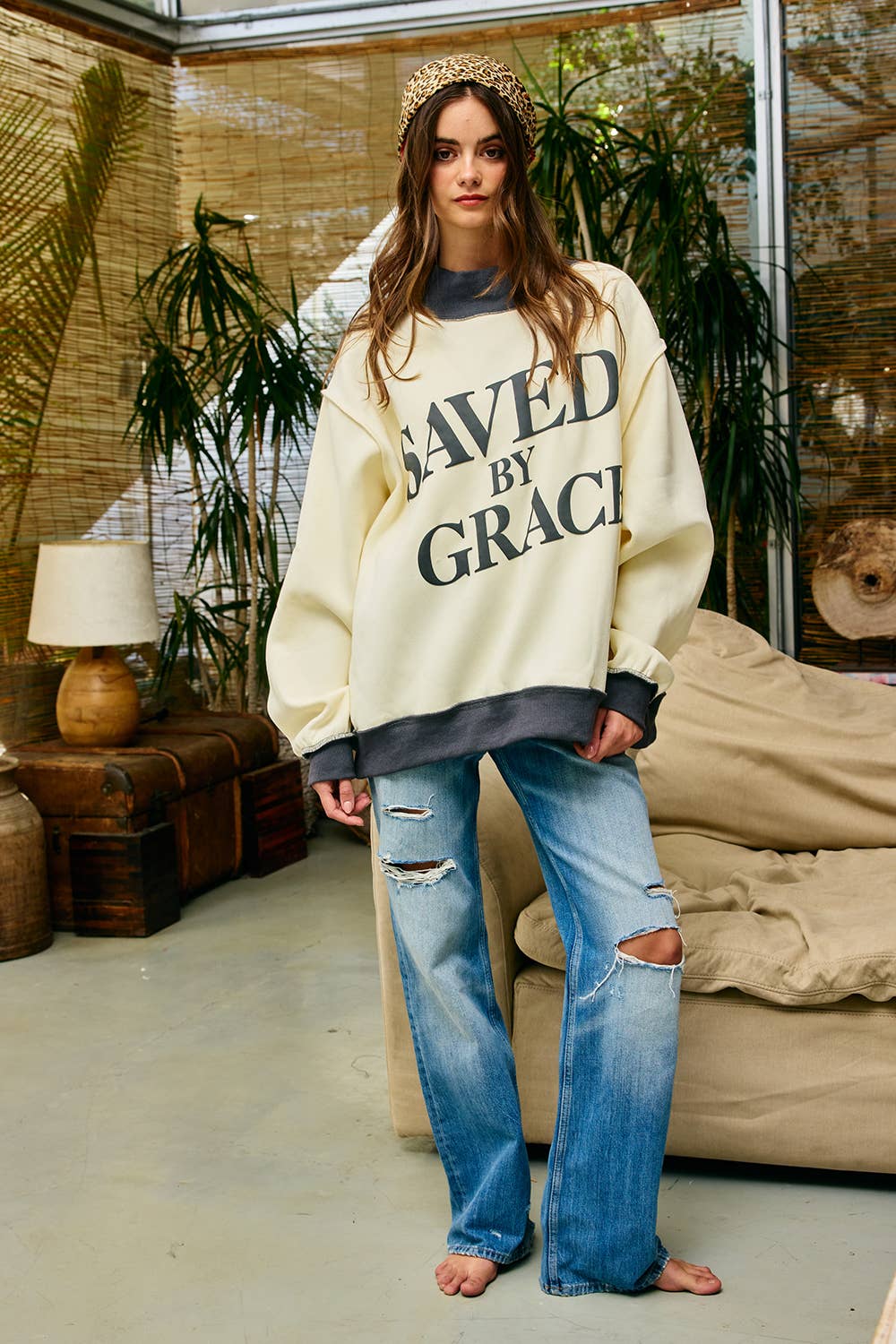 Saved by Grace Puff Print Sweatshirt