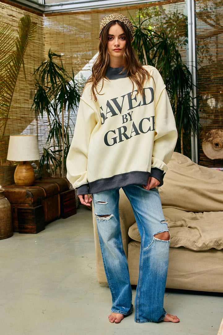 Saved by Grace Puff Print Sweatshirt