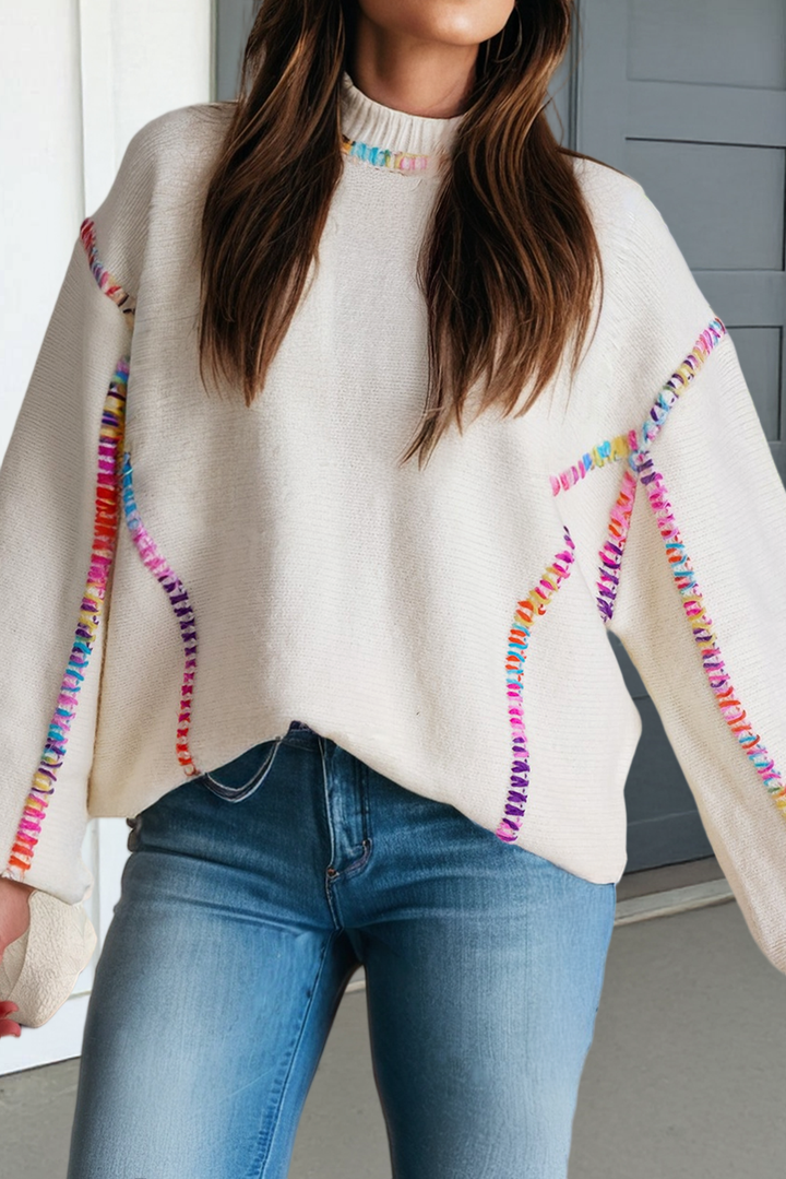 Color Block Stitching Bishop Sleeve Sweater (S-XL)