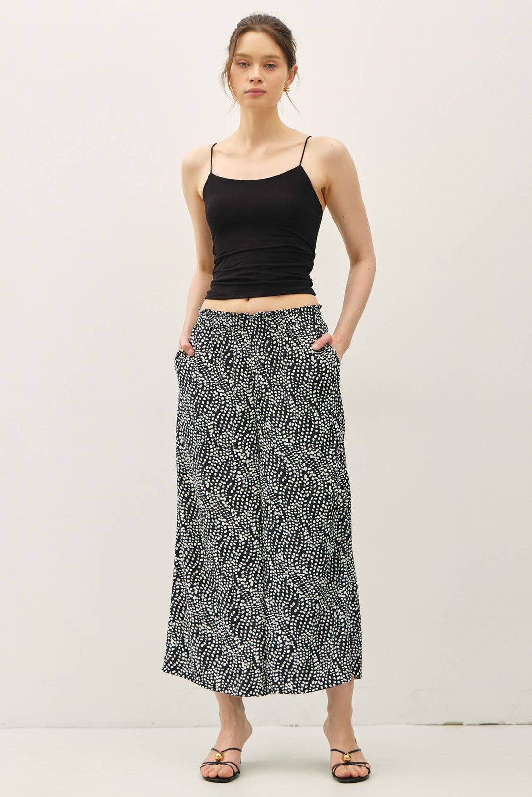 Pants - DITSY PRINTED CROP PANTS W/ ELASTIC WAISTBAND - - Cultured Cloths Apparel