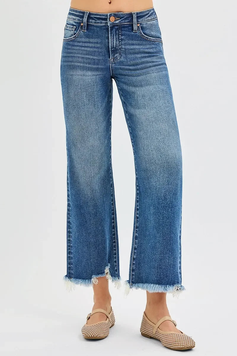 Denim - RISEN Full Size Mid Rise Crop Straight Jeans - - Cultured Cloths Apparel