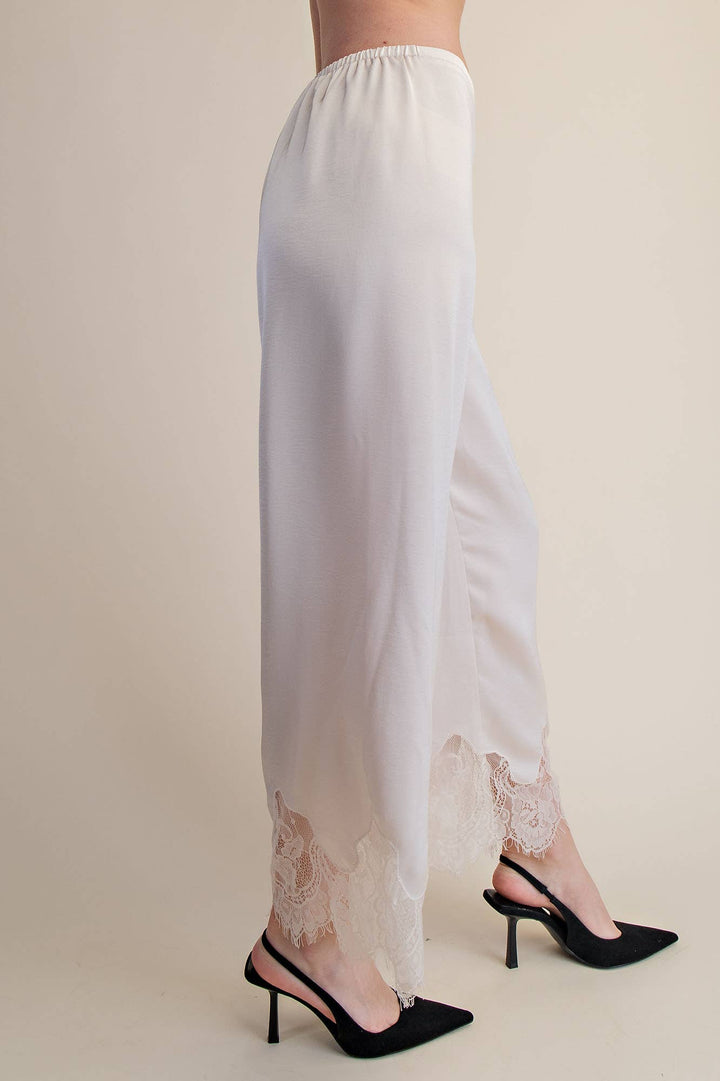 Pants - Mid Rise Cropped Lace Trim Pants - - Cultured Cloths Apparel