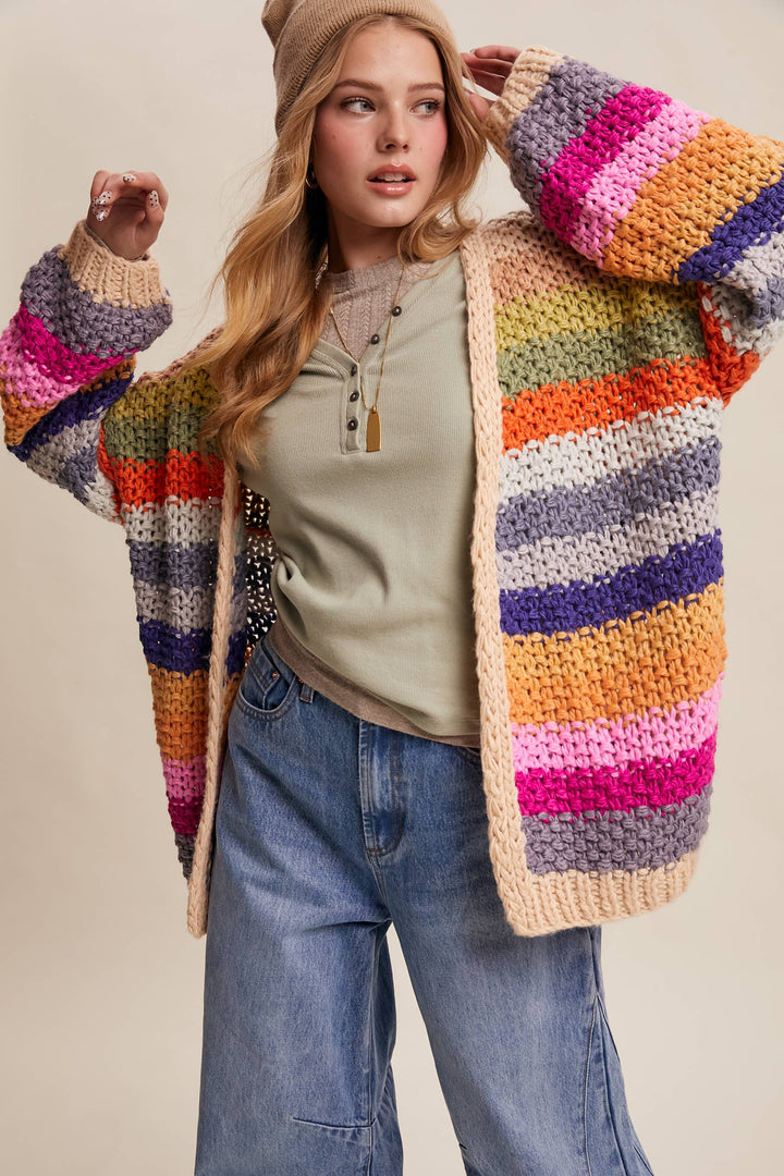 Women's Sweaters - Rainbow Hand-Crochet Open Cardigan - Cream Multi - Cultured Cloths Apparel