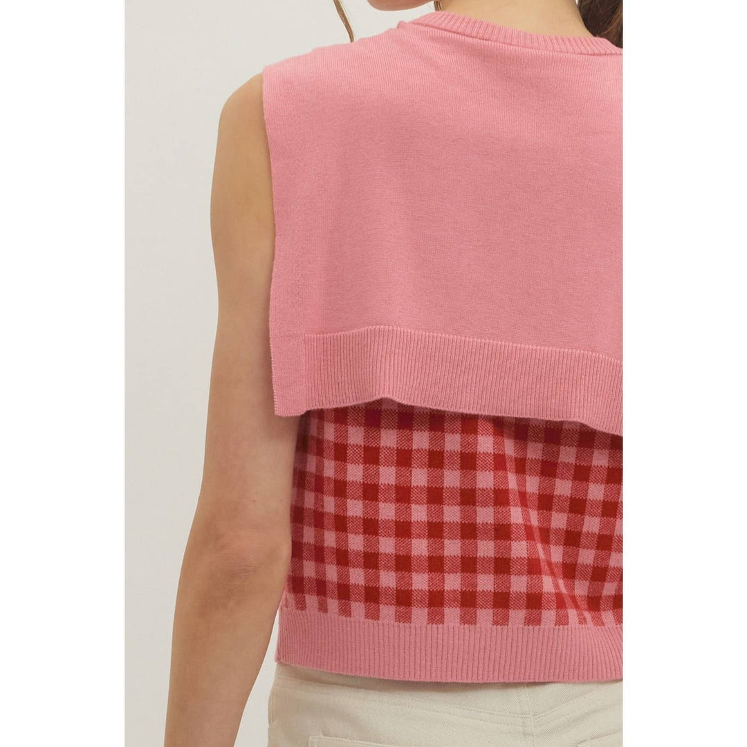 Women's Sleeveless - Gingham sleeveless sweater knit top - - Cultured Cloths Apparel