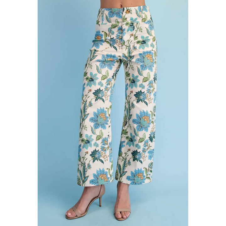 Pants - Floral Ankle Cropped Pants - - Cultured Cloths Apparel