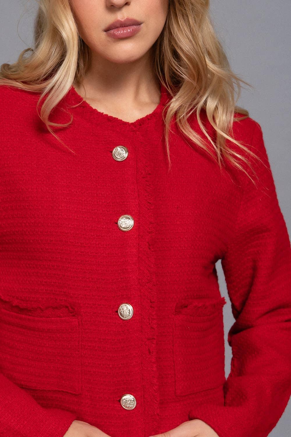 Outerwear - Long Sleeve Crew Neck Button Down Tweed Jacket - - Cultured Cloths Apparel