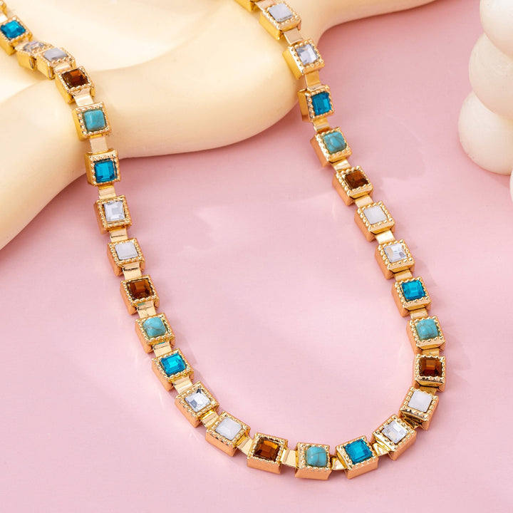 Accessories, Necklaces - Multicolor Square Gemstone Long Necklace - - Cultured Cloths Apparel