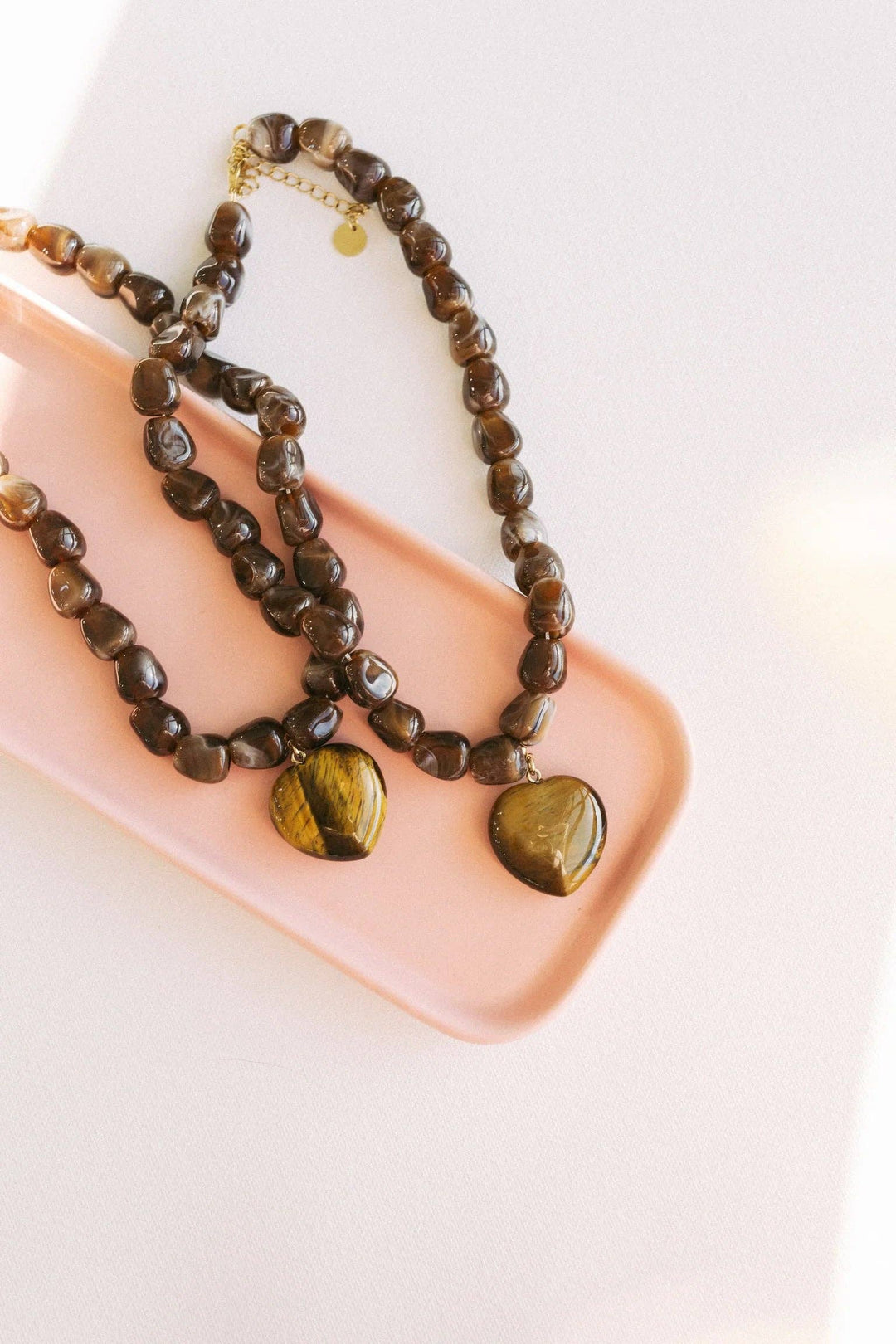 Jade Stone Heart Necklace - Brown