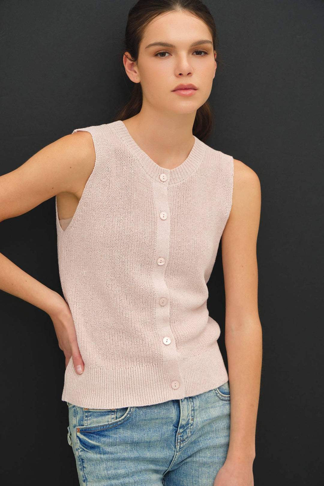 Women's Sleeveless - LIGHT WEIGHT BUTTON UP SWEATER VEST - - Cultured Cloths Apparel