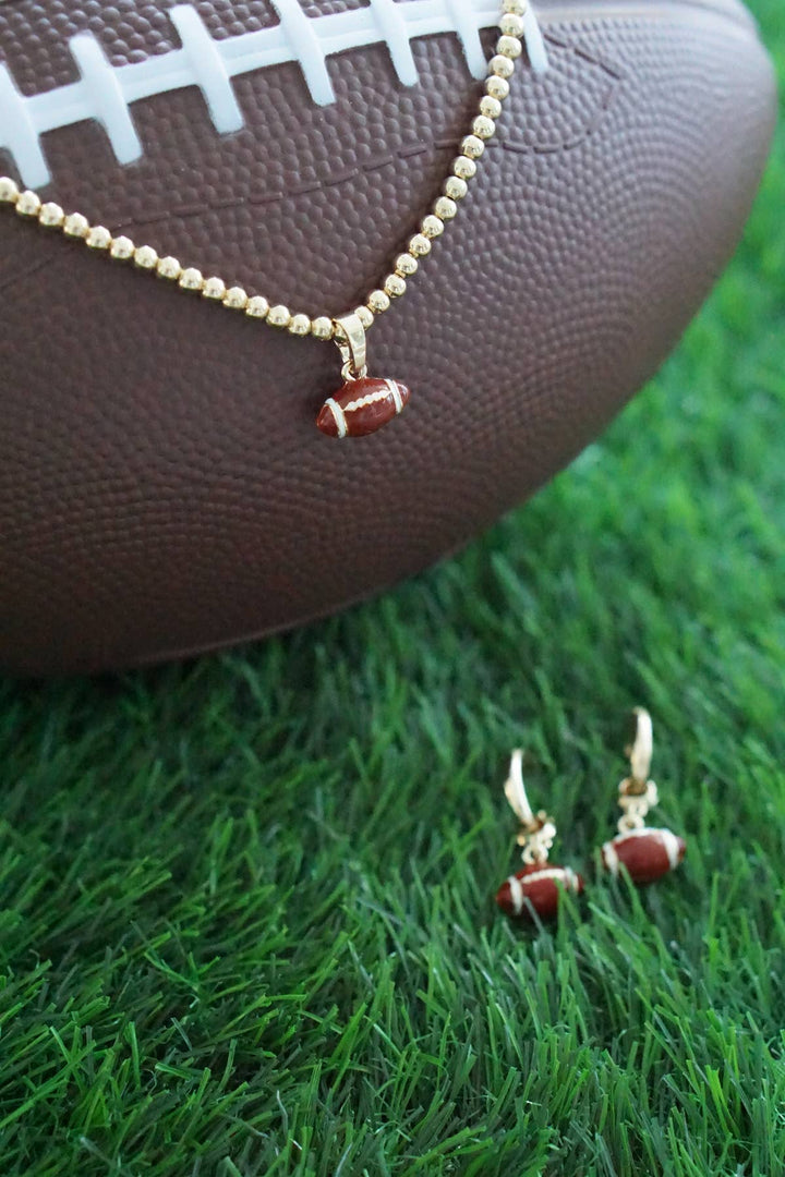 Accessories, Earrings - Football Enamel Drop Hoop Earrings in Brown/White - - Cultured Cloths Apparel