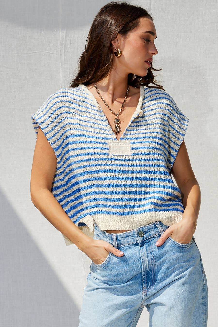 - Striped Cap sleeve Slouchy Sweater - - Cultured Cloths Apparel