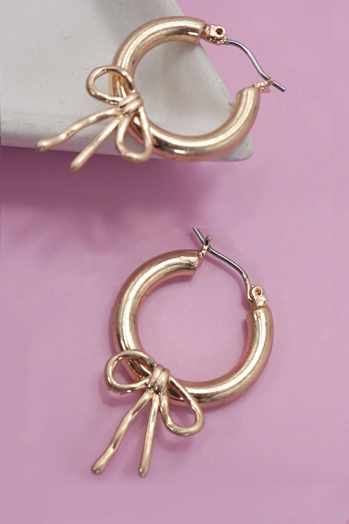 Accessories, Earrings - WORN GOLD BOW PUFFY HOOP EARRINGS | 80E06289 - - Cultured Cloths Apparel
