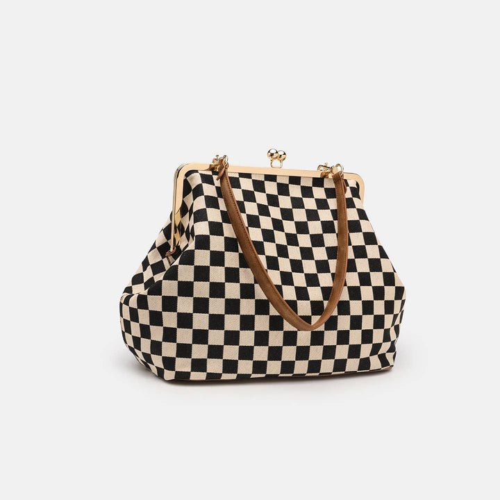 Classic Checkerboard Kiss Lock Frame Shoulder Handbag