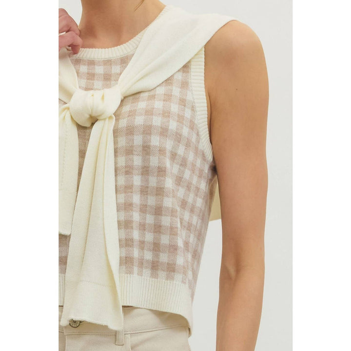 Women's Sleeveless - Gingham sleeveless sweater knit top - - Cultured Cloths Apparel