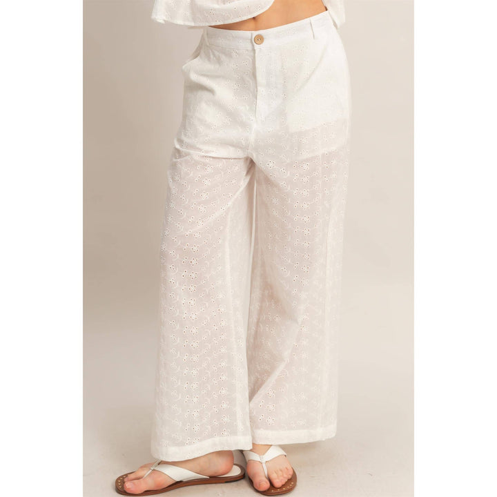 Olive Floral Eyelet Pants