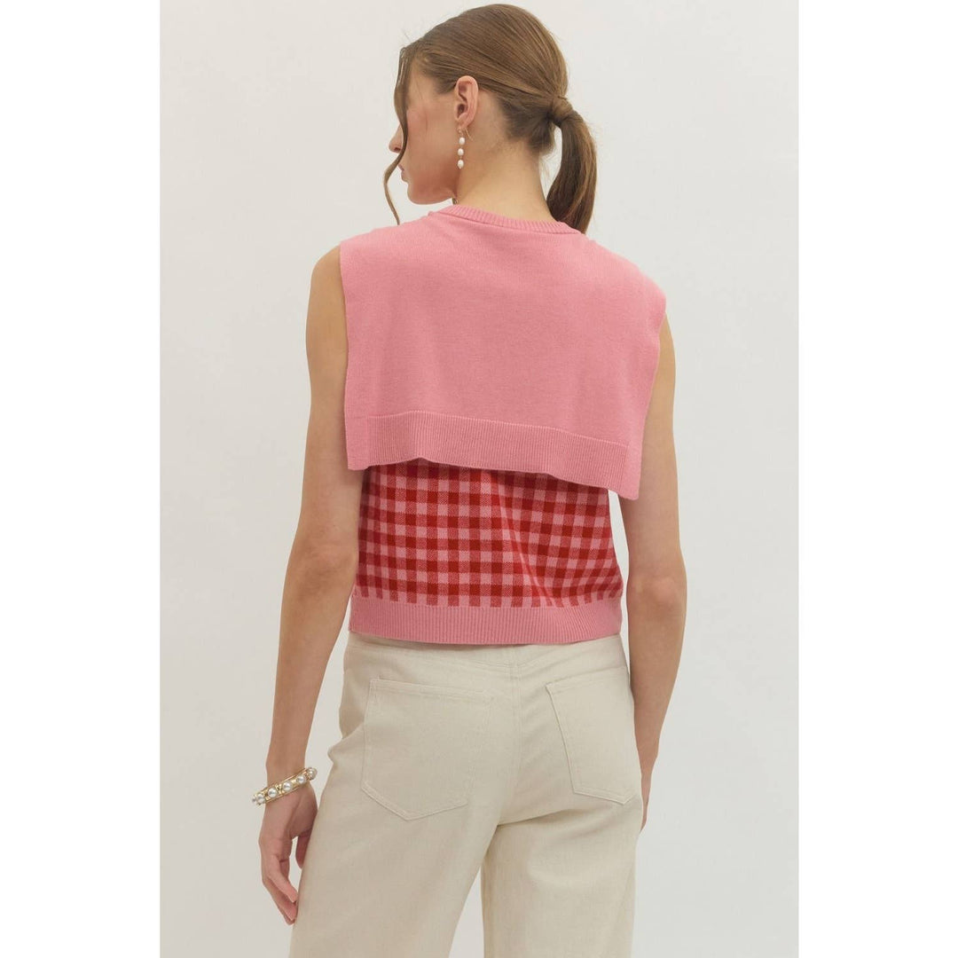 Women's Sleeveless - Gingham sleeveless sweater knit top - - Cultured Cloths Apparel