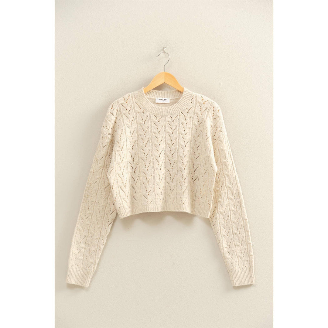 Women's Sweaters - Cropped Cable Knit Sweater - Small - Cultured Cloths Apparel