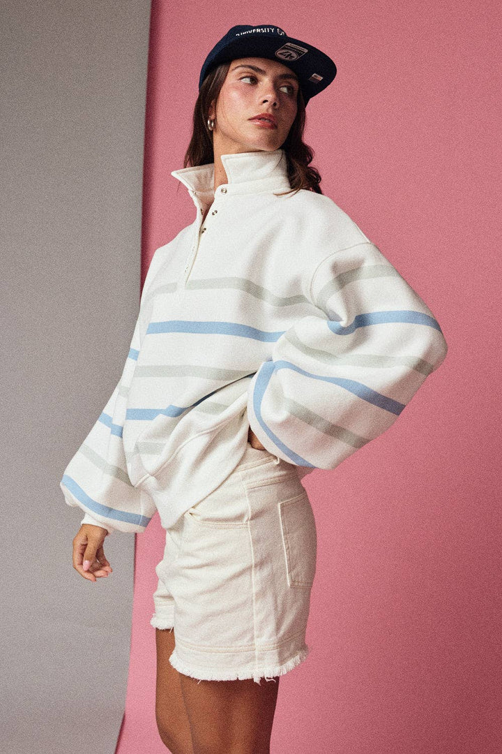 Striped Mock Neck Pullover