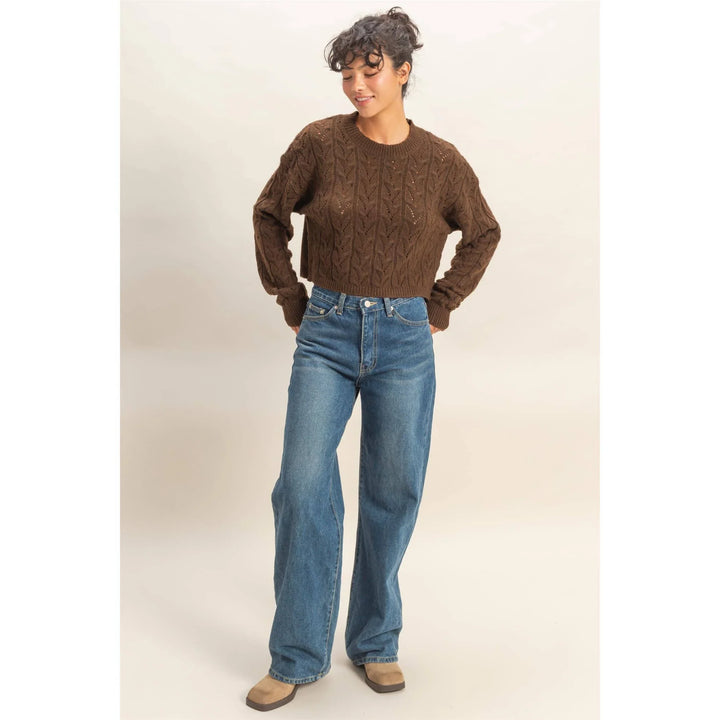 Women's Sweaters - Cropped Cable Knit Sweater - - Cultured Cloths Apparel