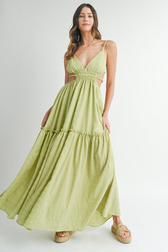Women's Dresses - MABLE Cutout Waist Backless Maxi Dress - Sage - Cultured Cloths Apparel