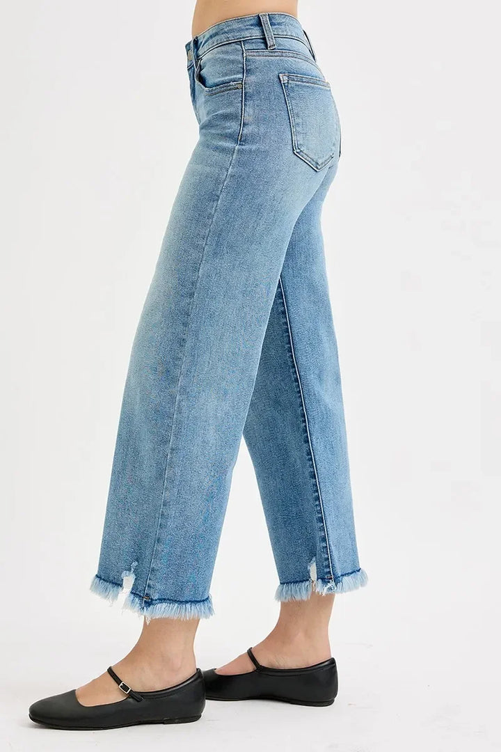 Denim - RISEN Full Size Mid Rise Crop Wide Leg Jeans Plus Size - - Cultured Cloths Apparel