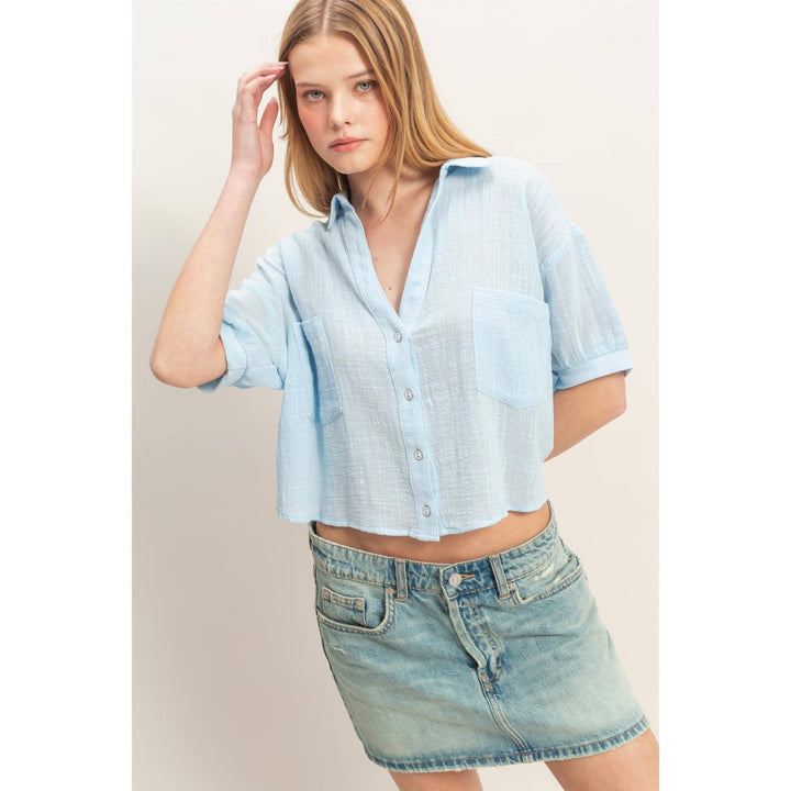 Women's Short Sleeve - Textured Button-Up Shirt - - Cultured Cloths Apparel