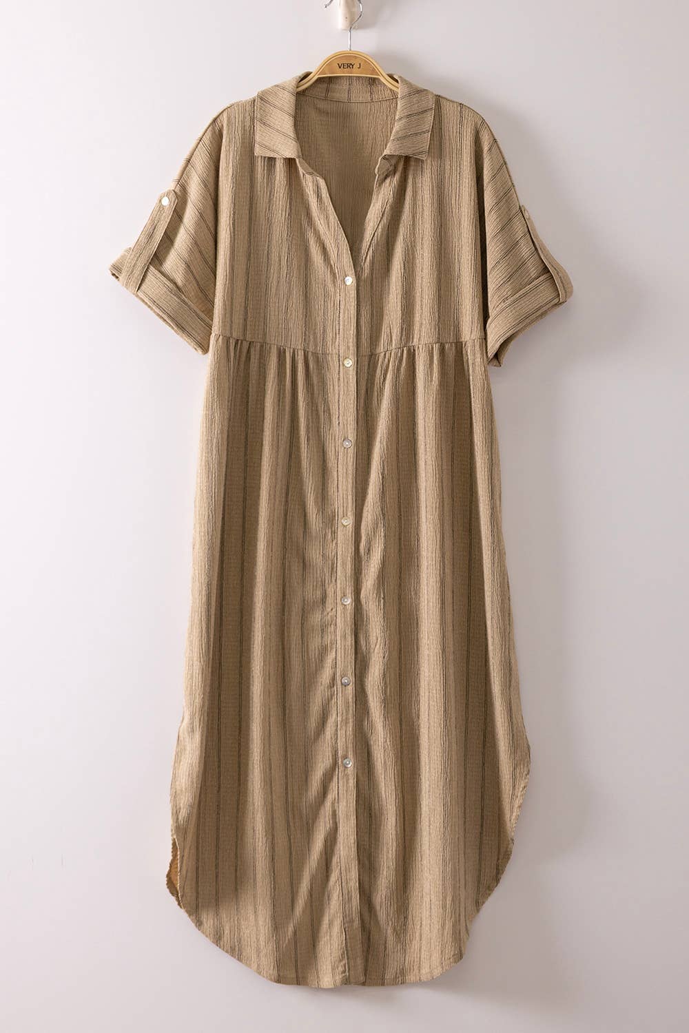 Dresses - Striped Linen Midi Button Down Shirt Dress - - Cultured Cloths Apparel
