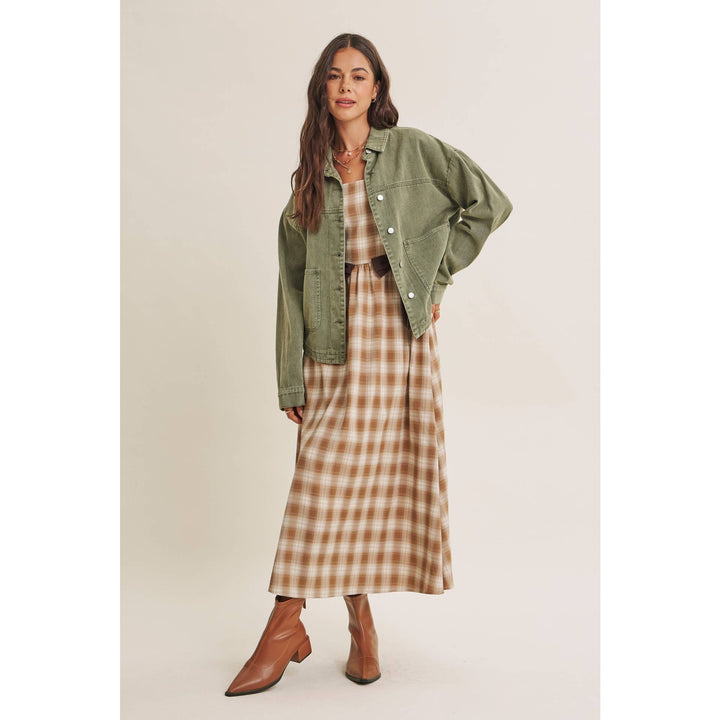 Women's Dresses - GOLDEN FIELD PLAID SMOCKED MIDI DRESS WITH CONTRAST BOW - - Cultured Cloths Apparel