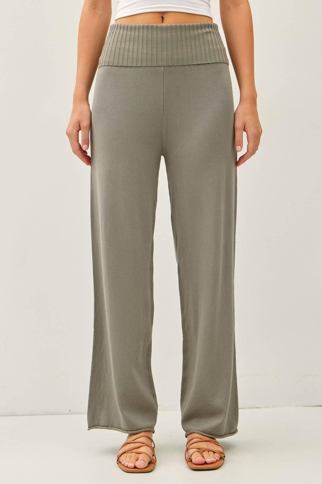 FINE KNIT FOLD OVER RIBBED WAIST SWEATER PANTS