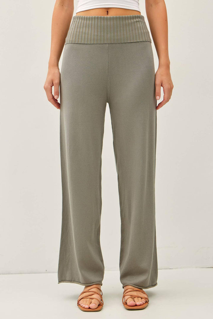 FINE KNIT FOLD OVER RIBBED WAIST SWEATER PANTS