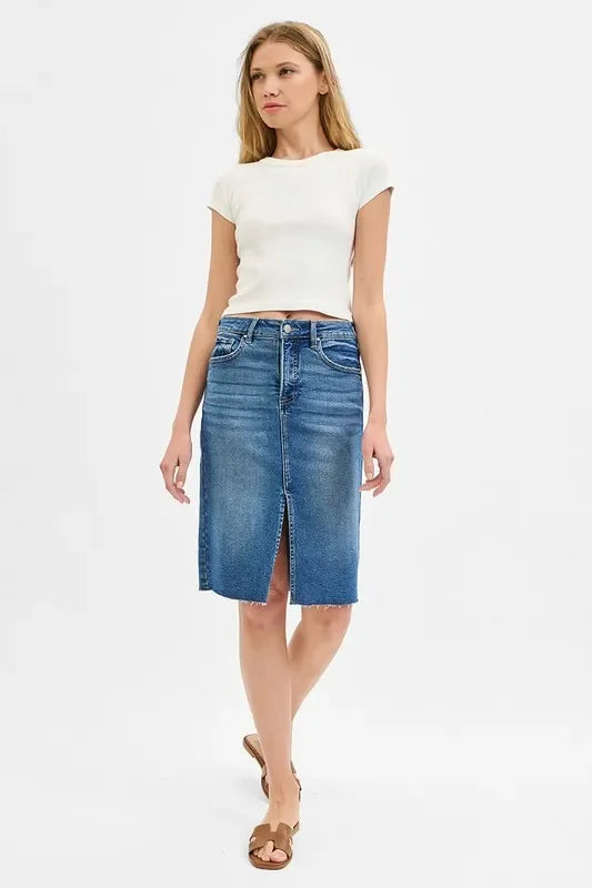 Skirts - RISEN Full Size High Rise Front Slit Pencil Skirts Plus Size - - Cultured Cloths Apparel