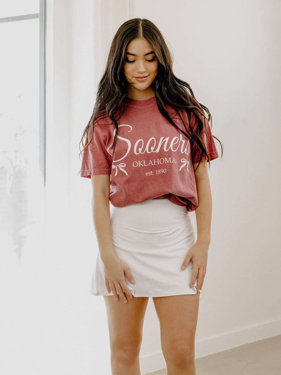 Graphic T-Shirts - OU Sooners Established Bows Crimson Comfort Colors Tee - - Cultured Cloths Apparel
