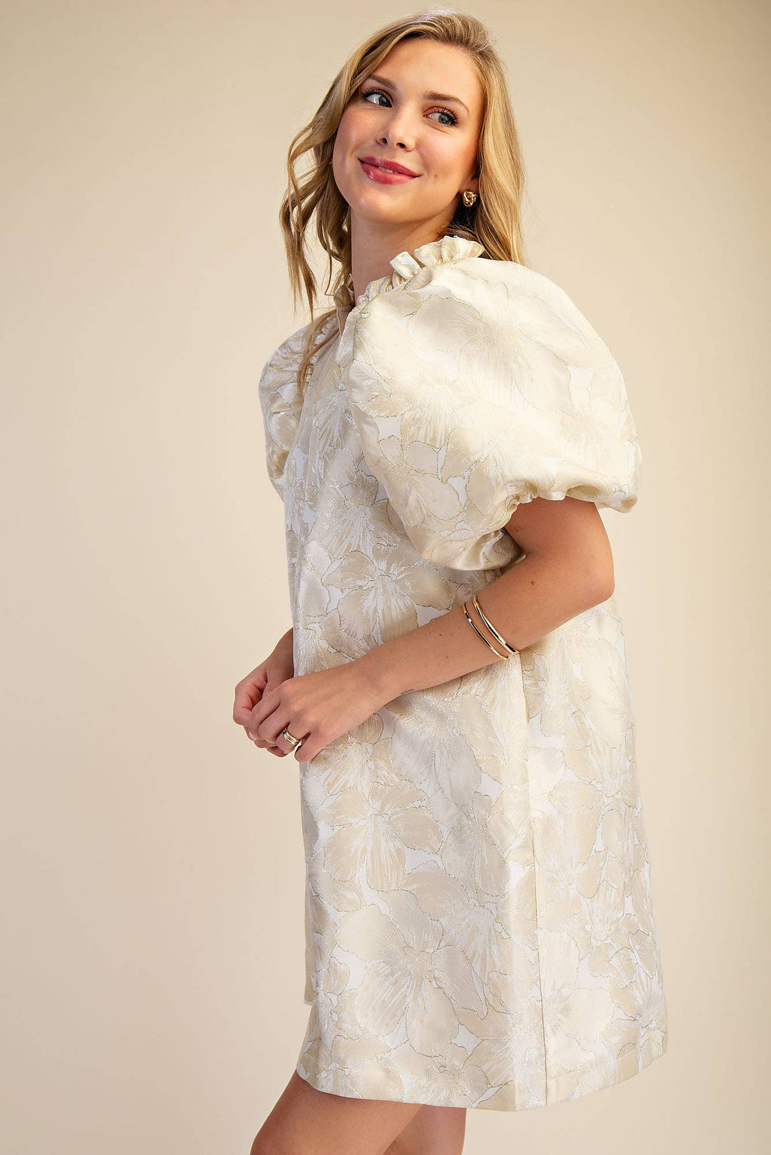 Dresses - Ruffle V-Neck Puff Sleeve Mini Dress - Spring / Summer - - Cultured Cloths Apparel